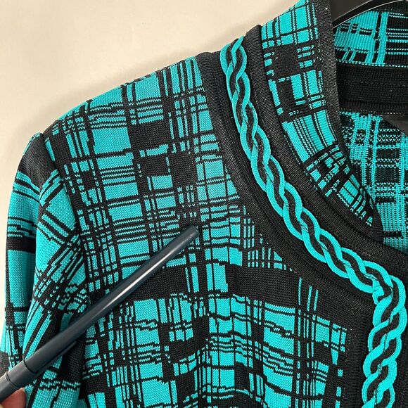 Ming Wang Cardigan Size 3X Teal Black Funky Artsy Abstract Colorful Work Office - Picture 7 of 15